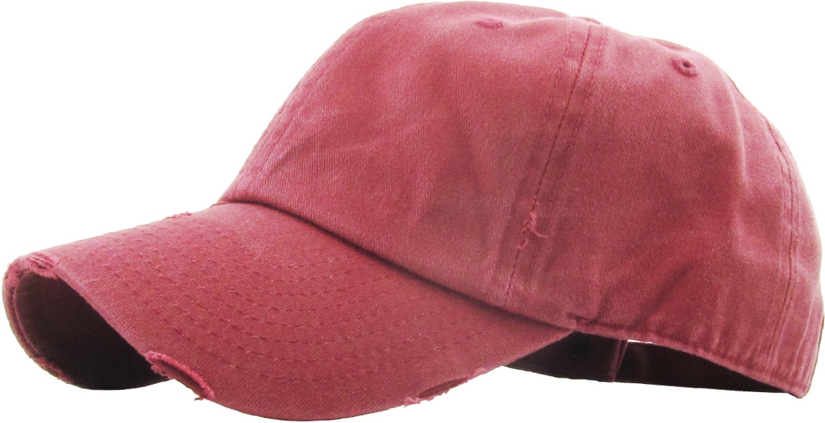 Pigment Washed Maroon Distressed Vintage Baseball Cap Side View